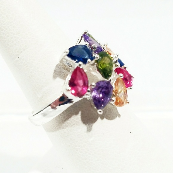 Vintage Multicolored Modern Silver Cocktail Ring - Picture 4 of 5